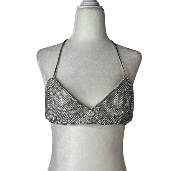 LAMARQUE Raeka Rhinestone Bralette in Silver Small New Womens Cropped Bra - Picture 6 of 12